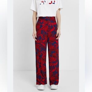 Desigual Floral Trouser Palazzo Size 36 / 8US Red Navy Boho Print Varsity Stripe